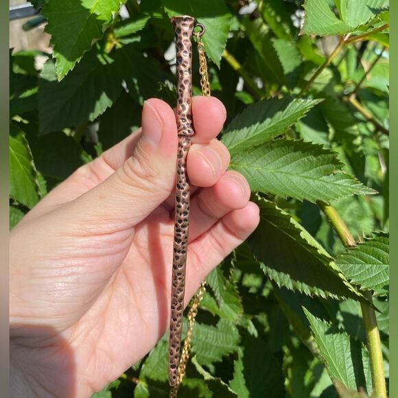 Bohemian Bronze Owl Hairpin with chain accent engraved detailing NEW - Picture 5 of 8